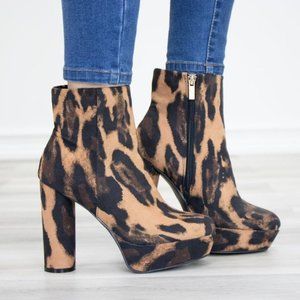 Leopard Animal Print Platform Ankle Booties